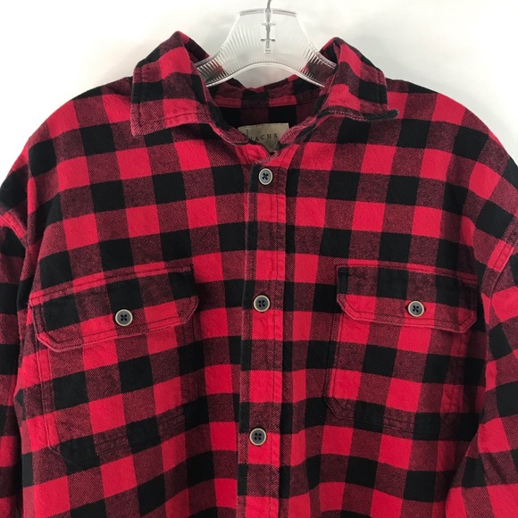 JACHS Red Black Plaid 100% Heavy Cotton Flannel Button Front Shirt - Picture 4 of 13